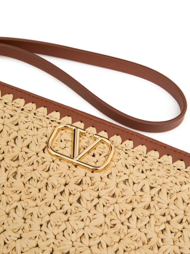 Neutral Vlogo Signature Raffia Clutch Bag