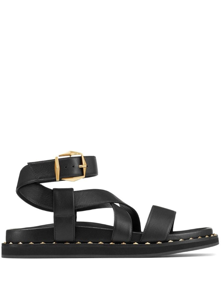 Black Blaise Leather Flat Sandals