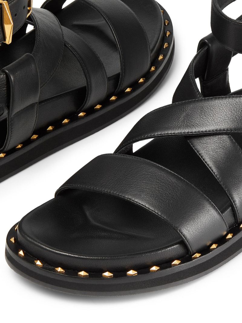 Black Blaise Leather Flat Sandals