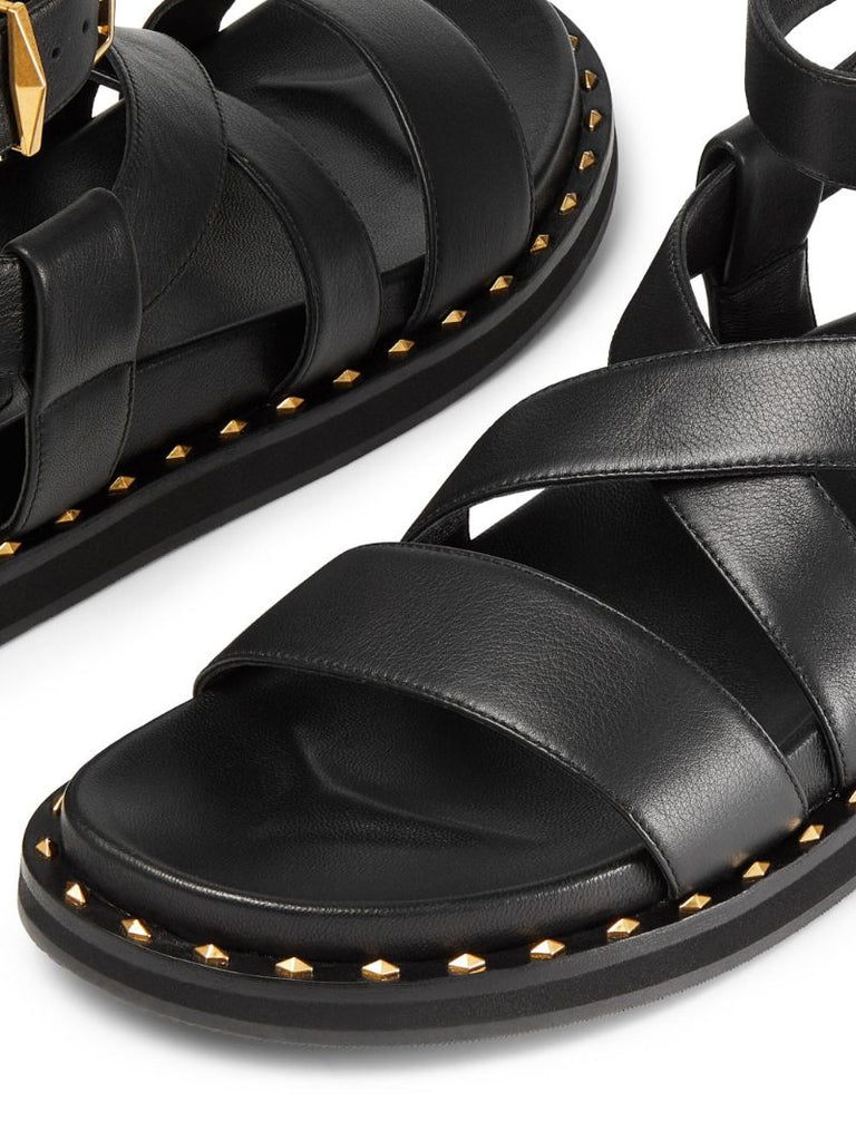 Black Blaise Leather Flat Sandals