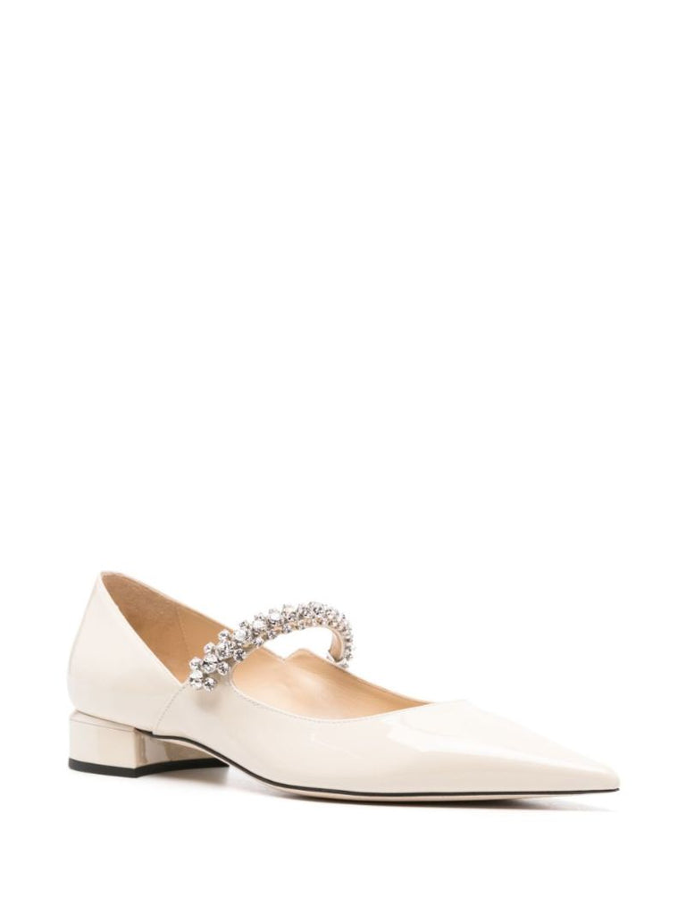 White Bing Crystal-embellished Ballet Pumps