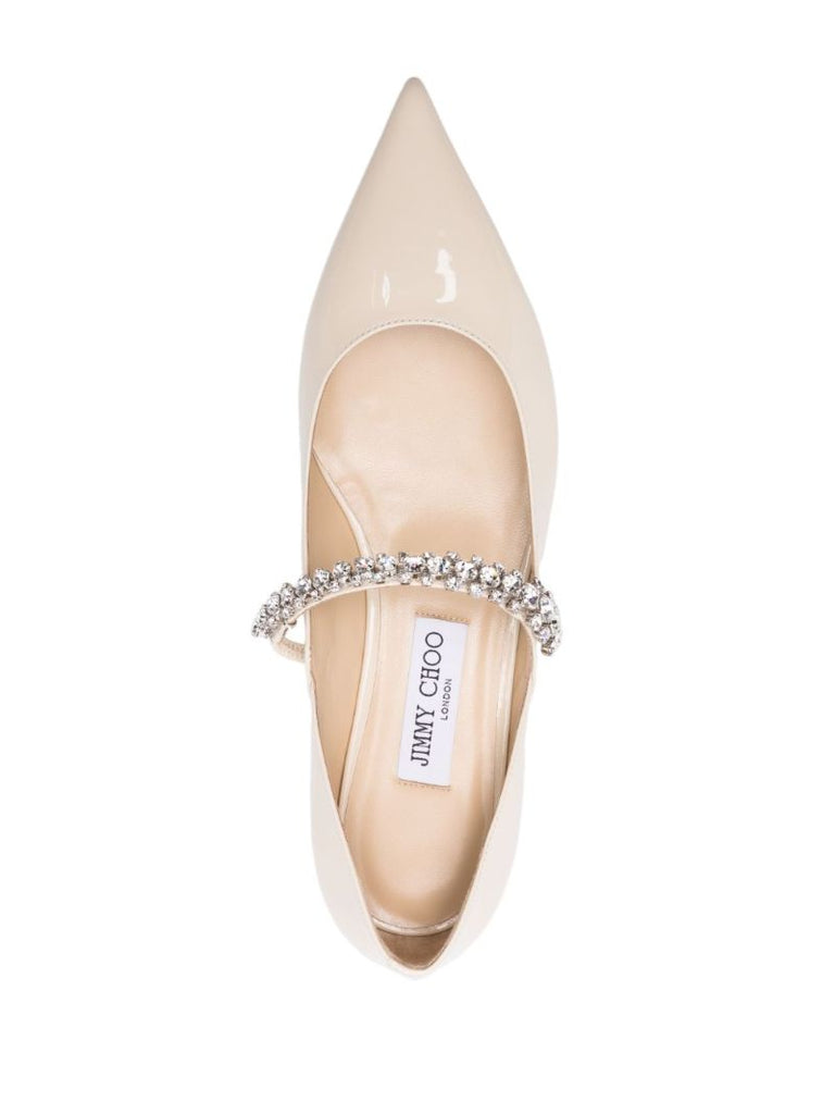White Bing Crystal-embellished Ballet Pumps
