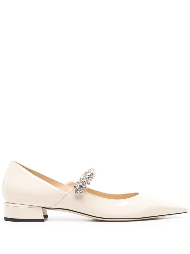 White Bing Crystal-embellished Ballet Pumps