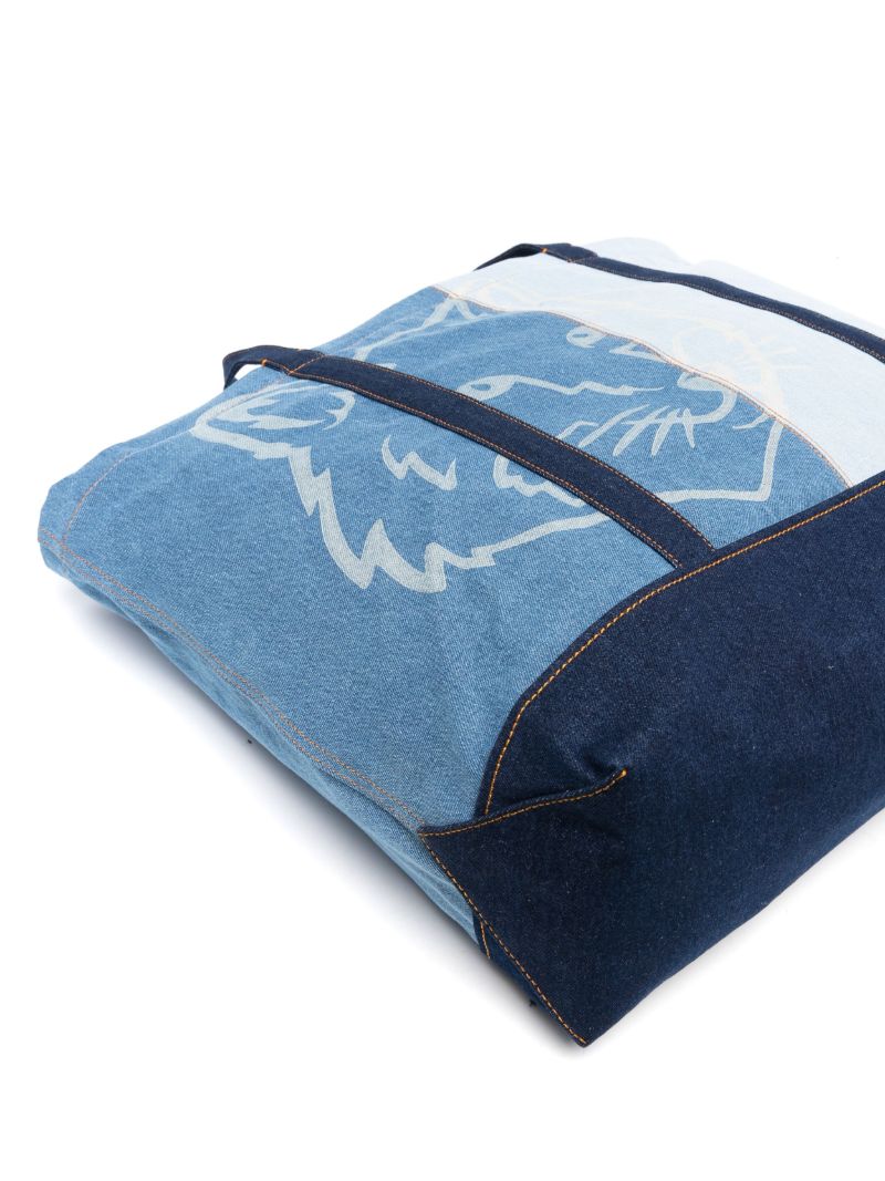 Blue Fox Head Weekender Denim Tote Back