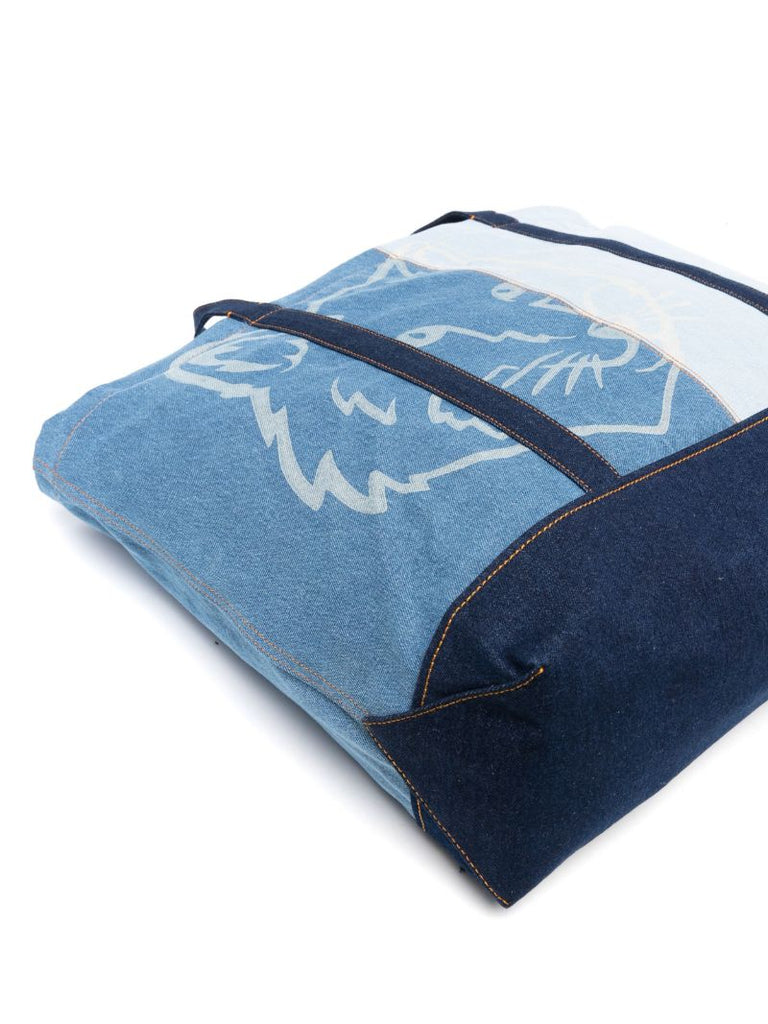 Blue Fox Head Weekender Denim Tote Back