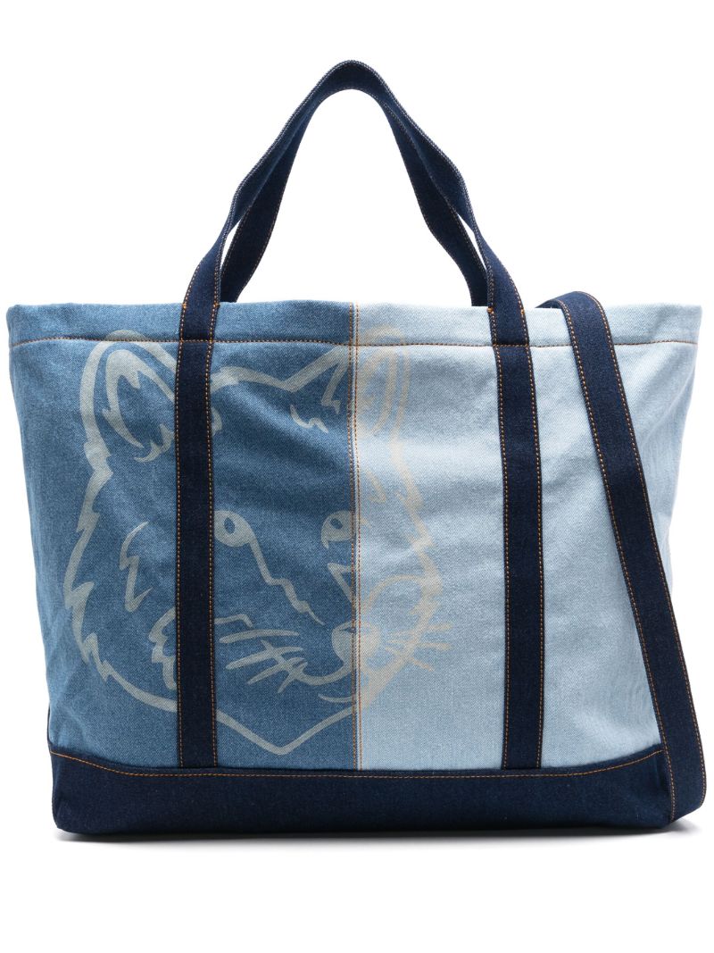 Blue Fox Head Weekender Denim Tote Back