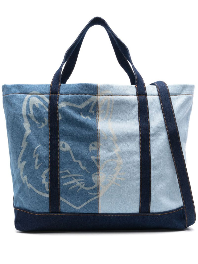 Blue Fox Head Weekender Denim Tote Back