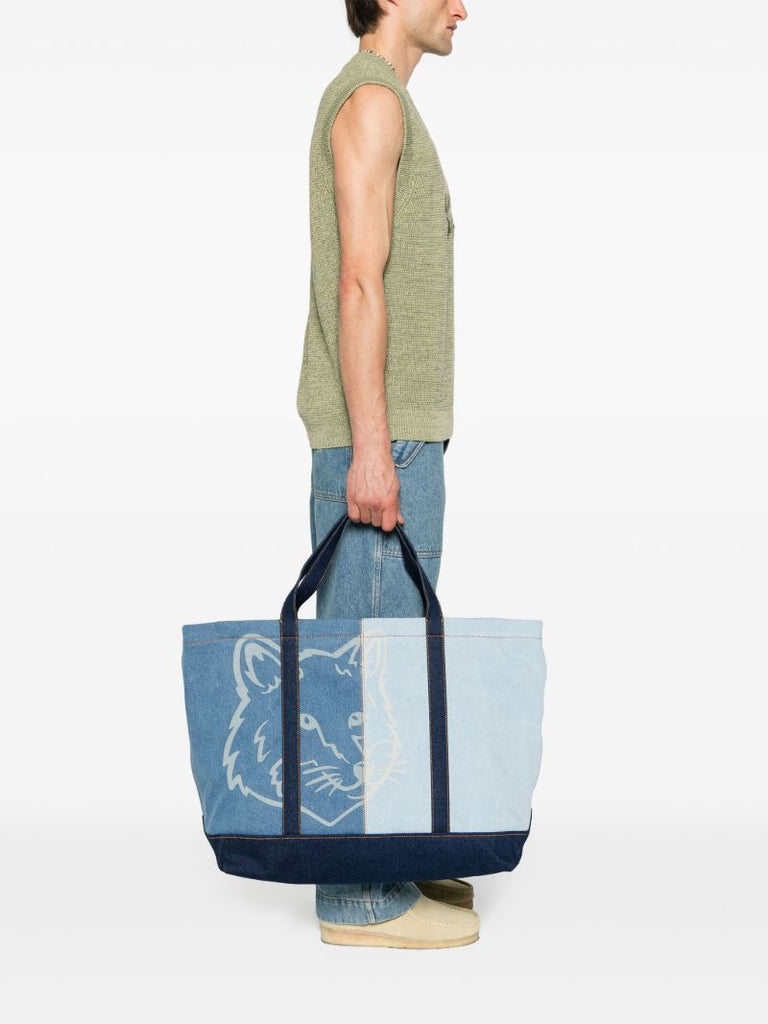 Blue Fox Head Weekender Denim Tote Back