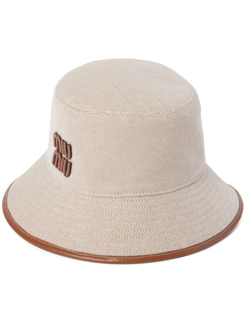 Neutral Logo-applique Canvas Bucket Hat