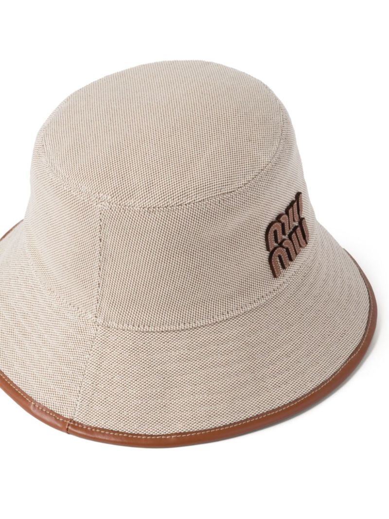 Neutral Logo-applique Canvas Bucket Hat