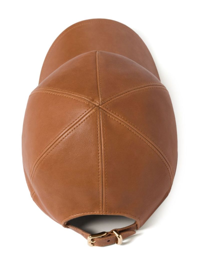 Brown Logo-embossed Leather Baseball Cap