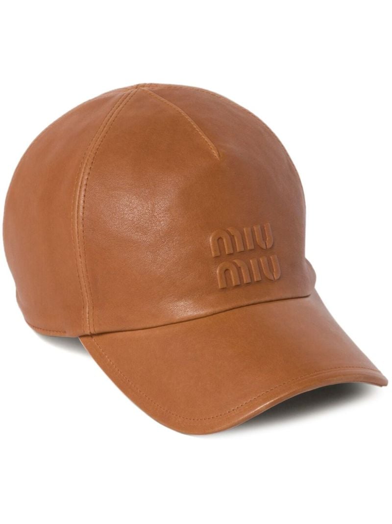Brown Logo-embossed Leather Baseball Cap