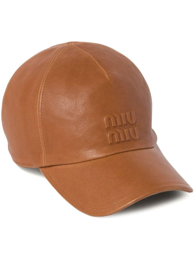 Brown Logo-embossed Leather Baseball Cap