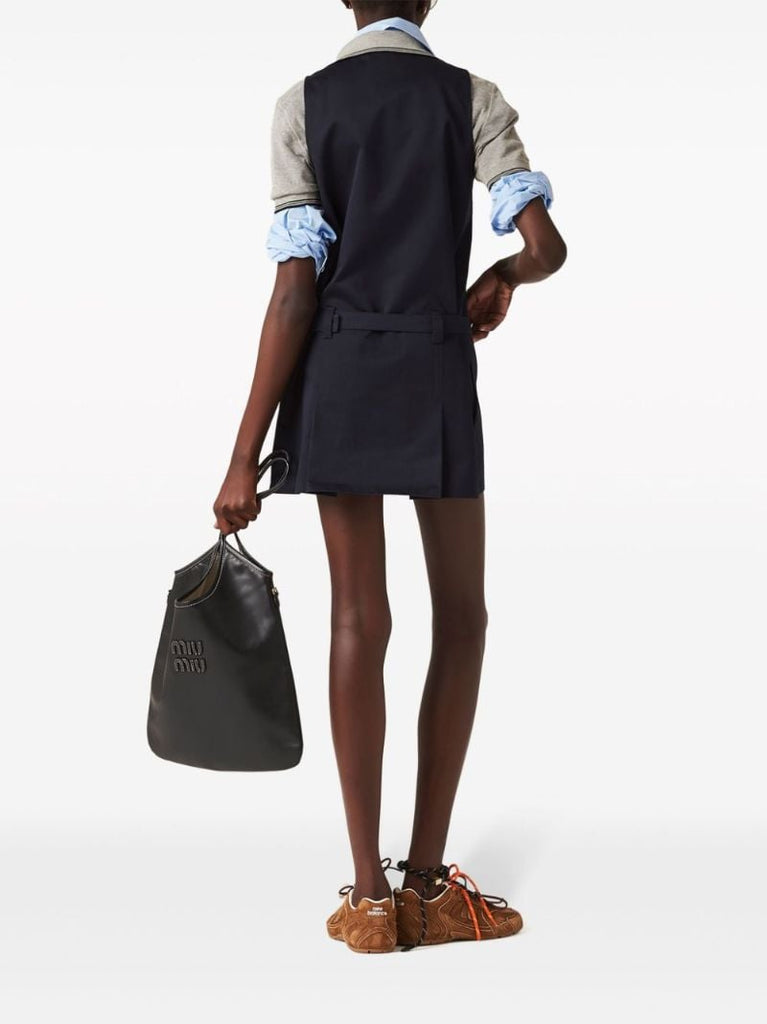 Blue Belted Cotton Mini Dress