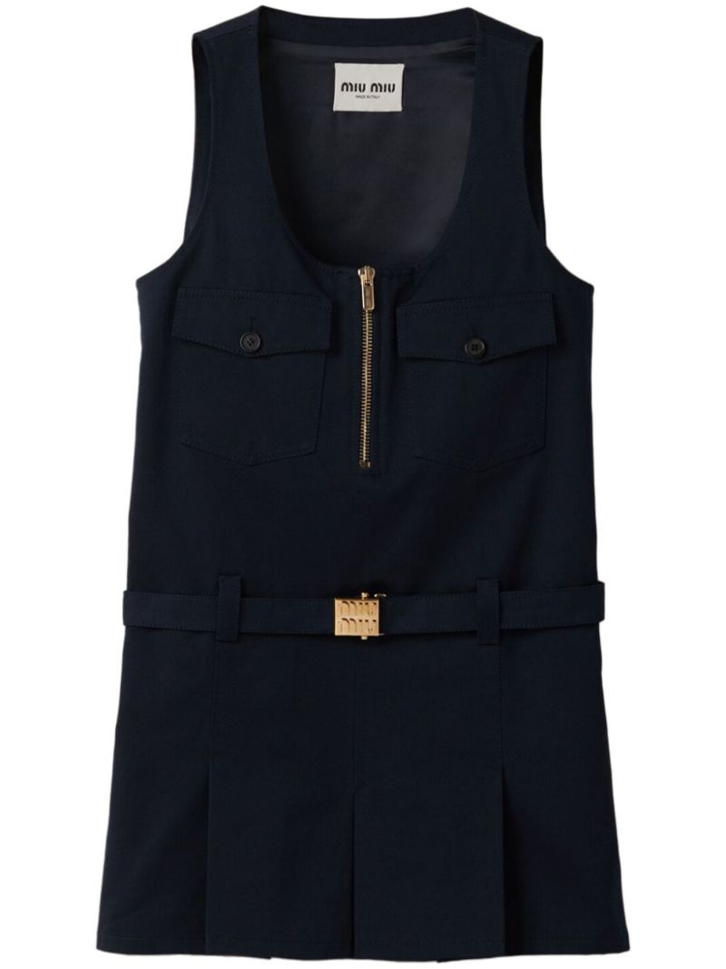 Blue Belted Cotton Mini Dress