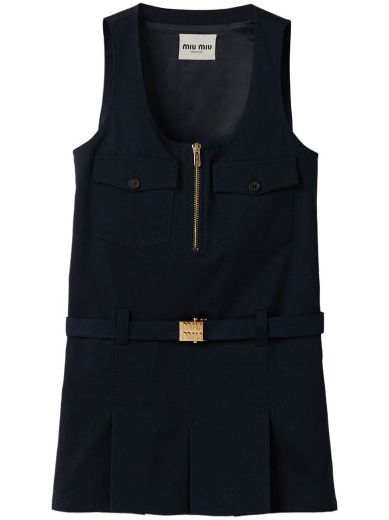 Blue Belted Cotton Mini Dress