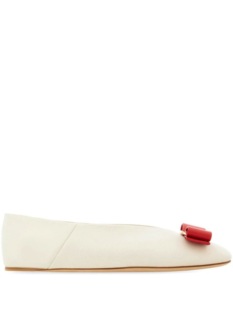 White Vara Bow Leather Ballet Pumps