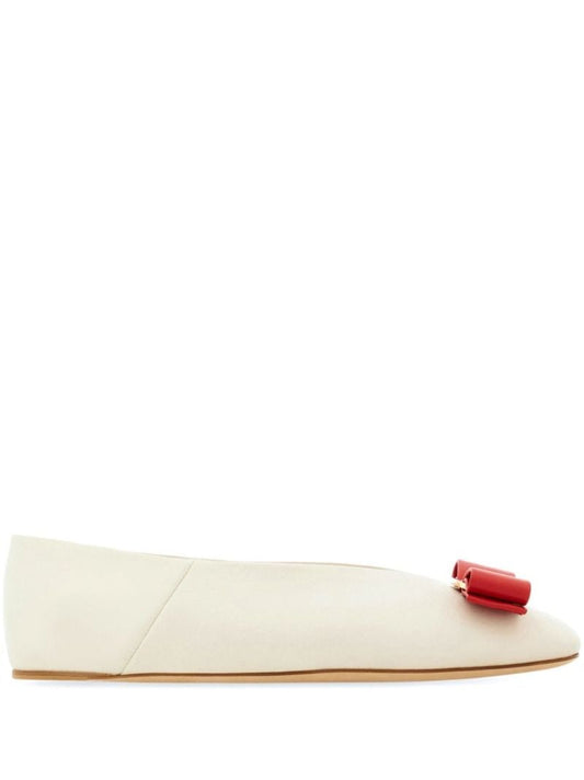 White Vara Bow Leather Ballet Pumps