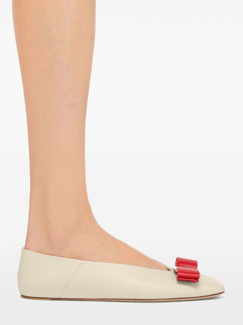 White Vara Bow Leather Ballet Pumps