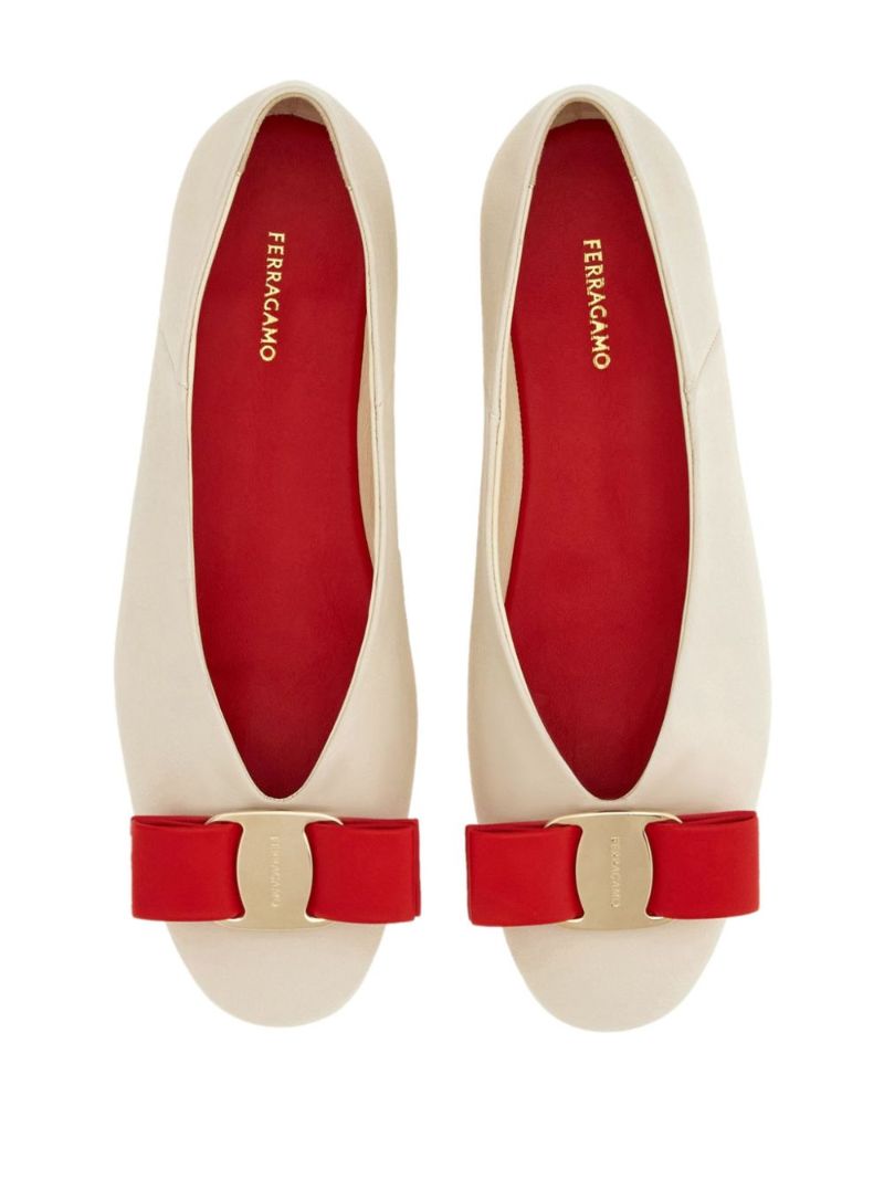 White Vara Bow Leather Ballet Pumps