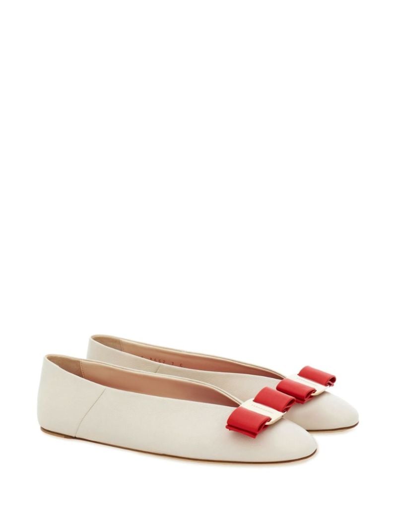 White Vara Bow Leather Ballet Pumps