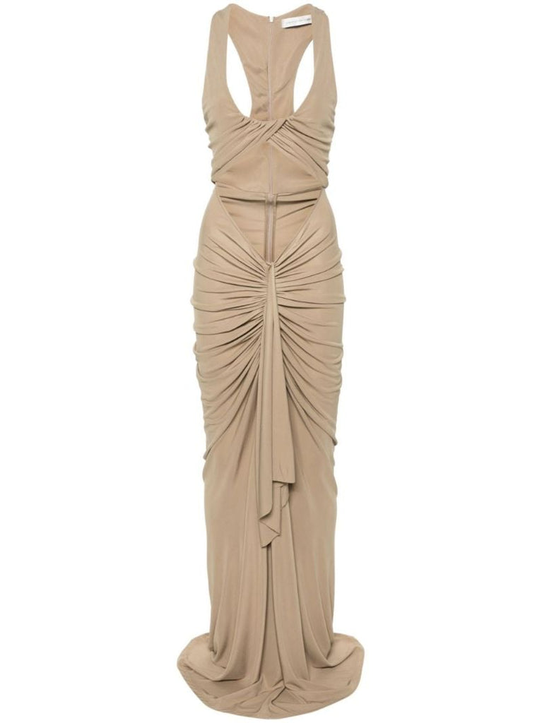 Neutral Vivenda Draped Maxi Dress