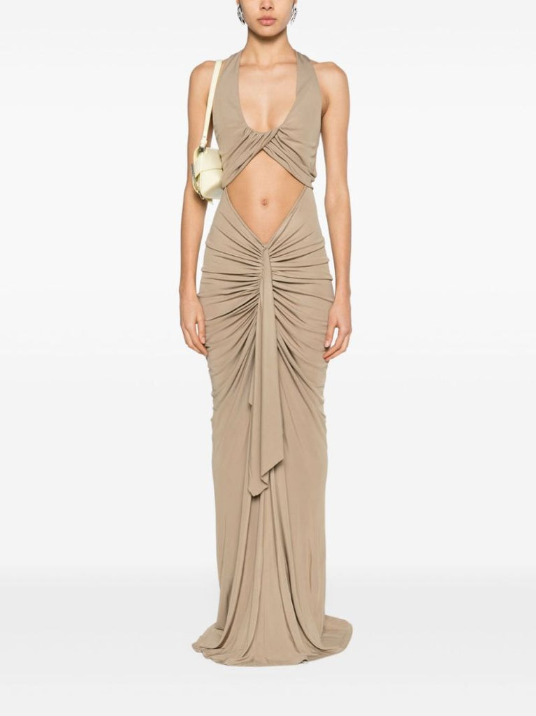 Neutral Vivenda Draped Maxi Dress