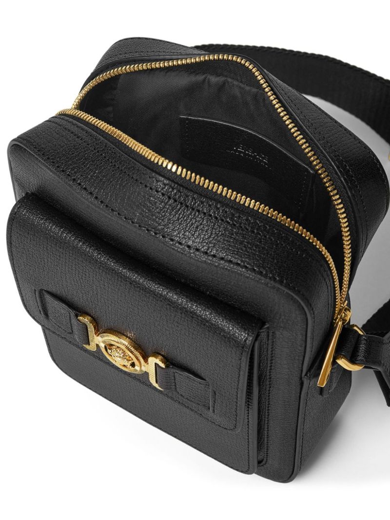 Black Medusa Biggie Leather Cross Body Bag