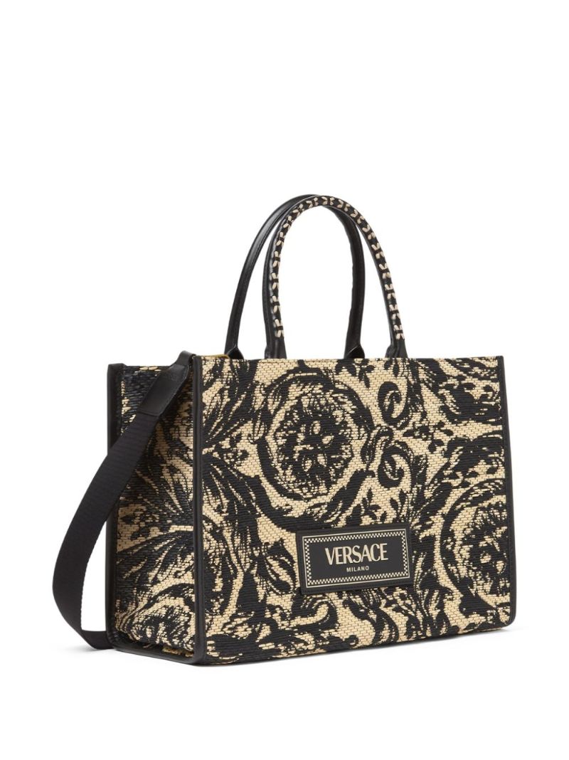 Black Barocco Athena Medium Raffia Tote Bag