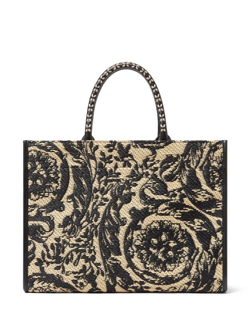 Black Barocco Athena Medium Raffia Tote Bag