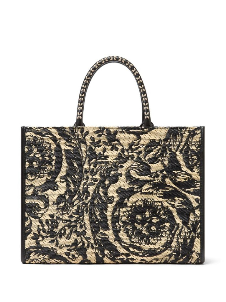 Black Barocco Athena Medium Raffia Tote Bag
