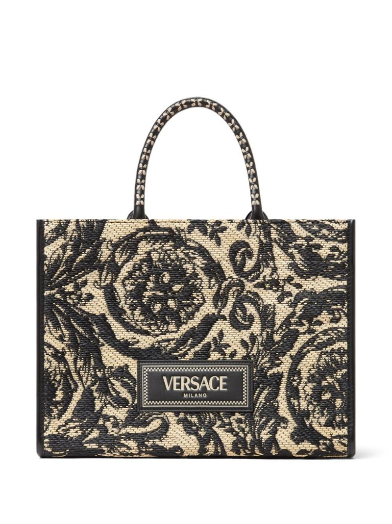 Black Barocco Athena Medium Raffia Tote Bag