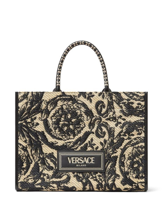 Black Barocco Athena Medium Raffia Tote Bag