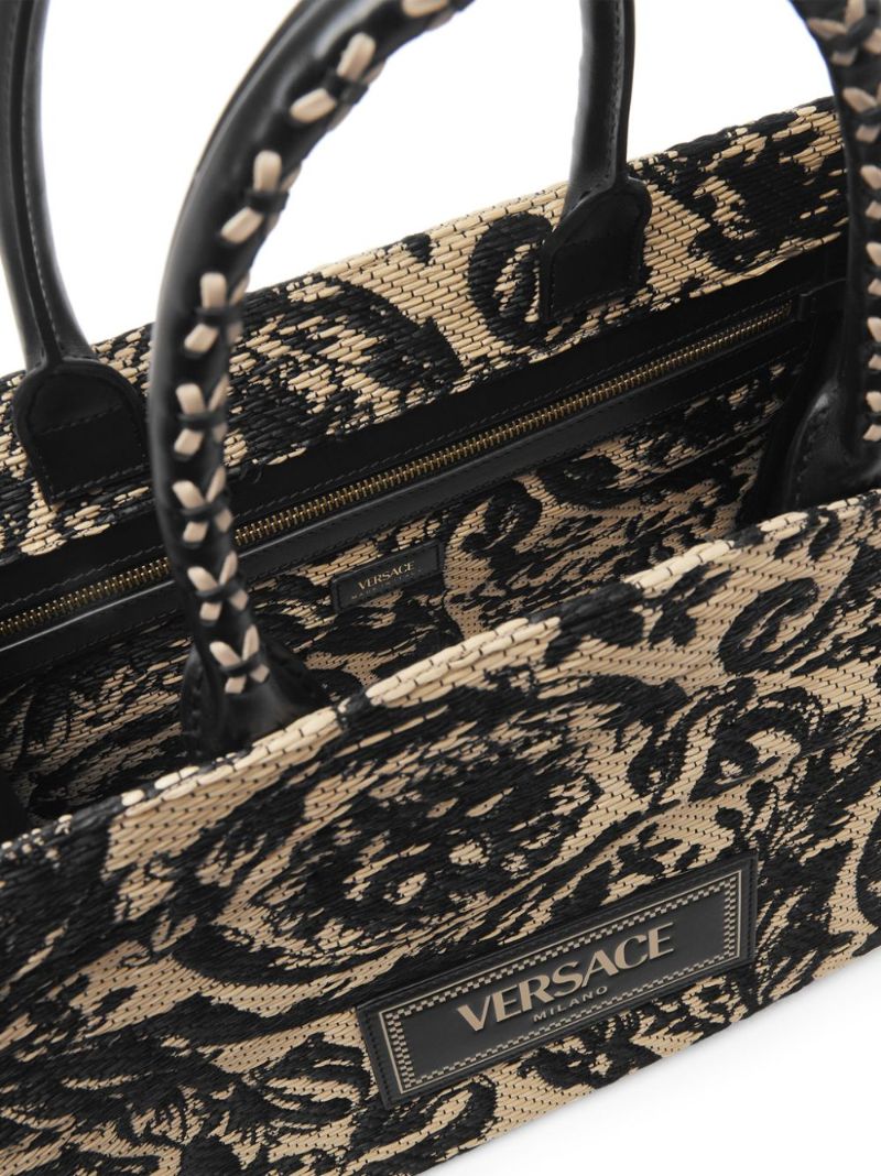 Black Barocco Athena Medium Raffia Tote Bag
