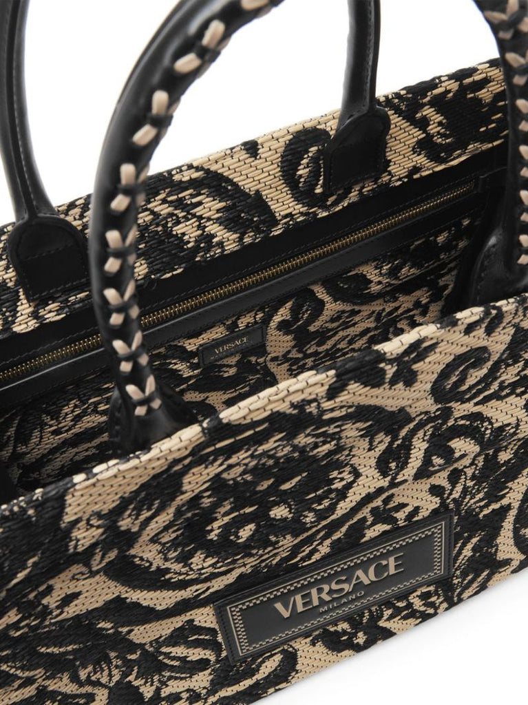 Black Barocco Athena Medium Raffia Tote Bag