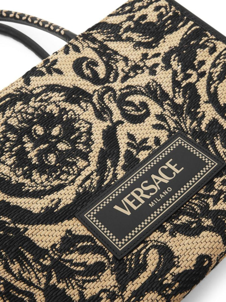 Black Barocco Athena Medium Raffia Tote Bag