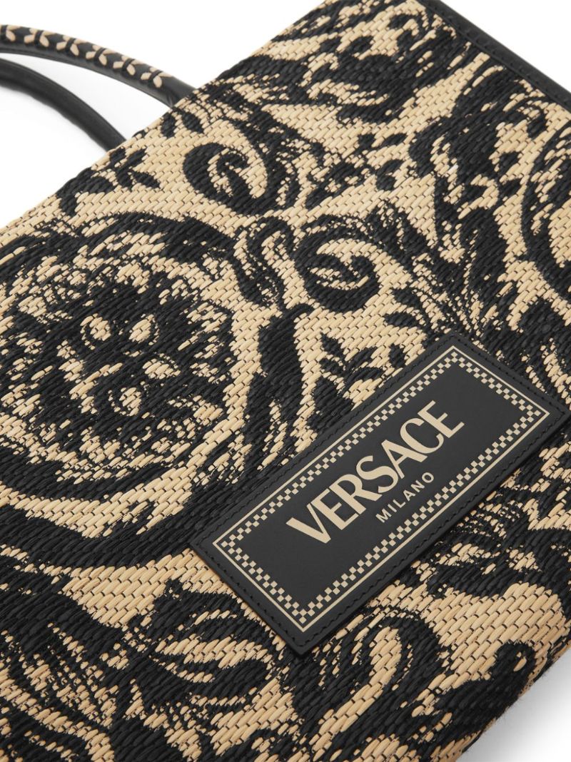 Black Barocco Athena Medium Raffia Tote Bag