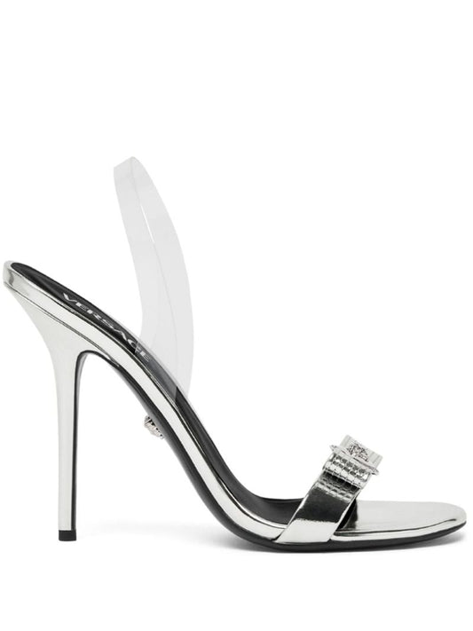 Silver-tone Gianni Ribbon 110 Leather Sandals