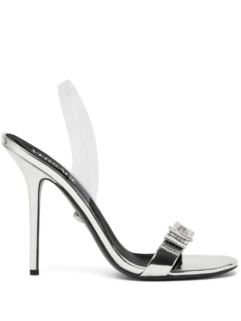 Silver-tone Gianni Ribbon 110 Leather Sandals