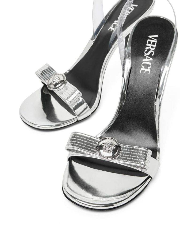 Silver-tone Gianni Ribbon 110 Leather Sandals