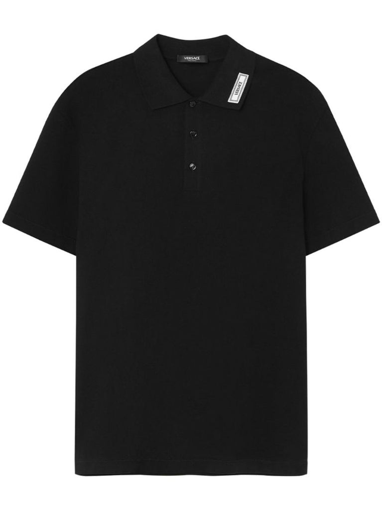 Black 90s Vintage Logo Cotton Polo Shirt