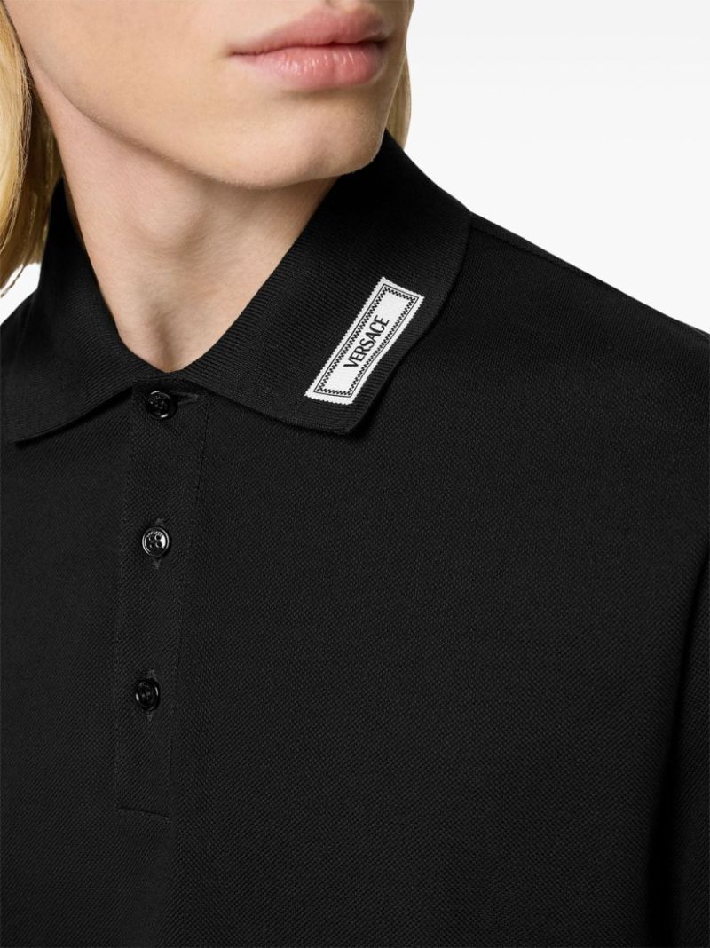 Black 90s Vintage Logo Cotton Polo Shirt