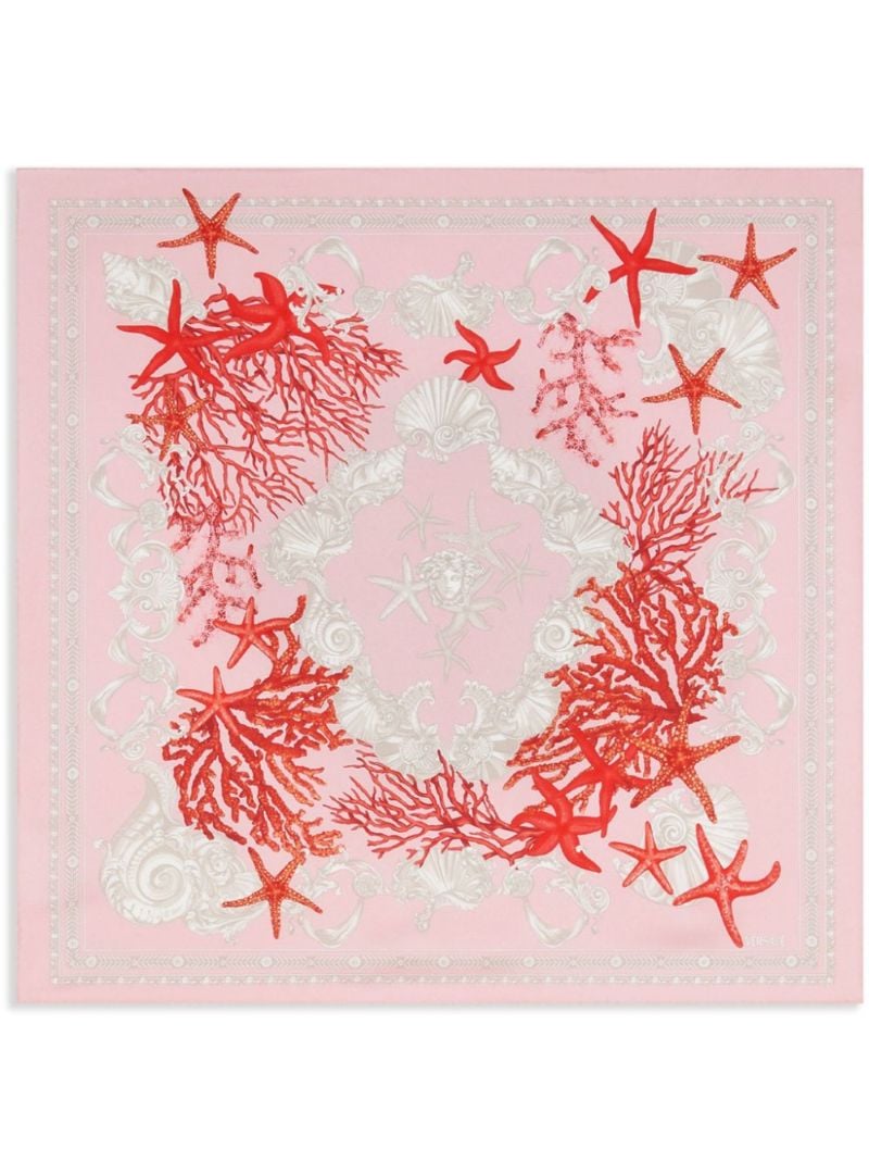 Pink Barocco Sea-print Silk Scarf