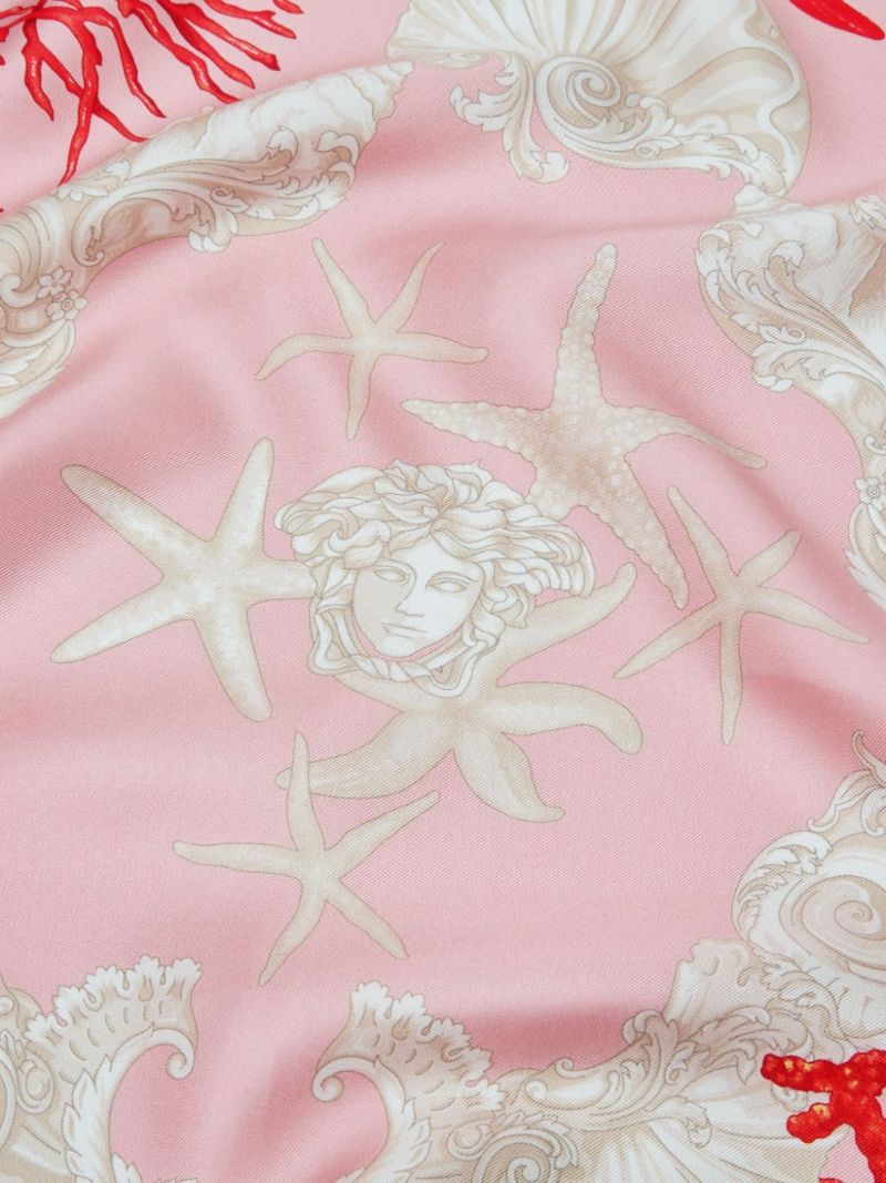 Pink Barocco Sea-print Silk Scarf