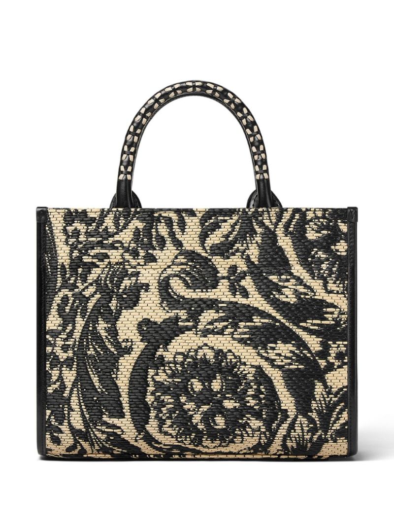 Black Barocco Athena Small Raffia Tote Bag
