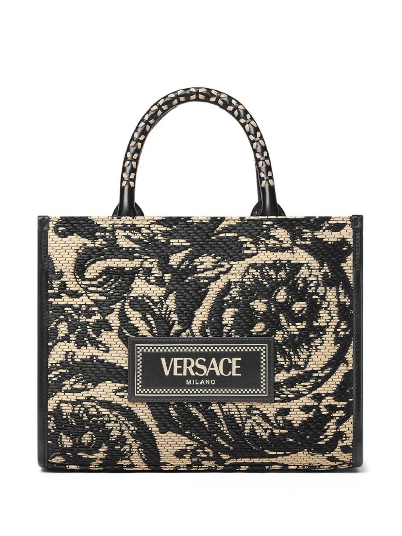 Black Barocco Athena Small Raffia Tote Bag