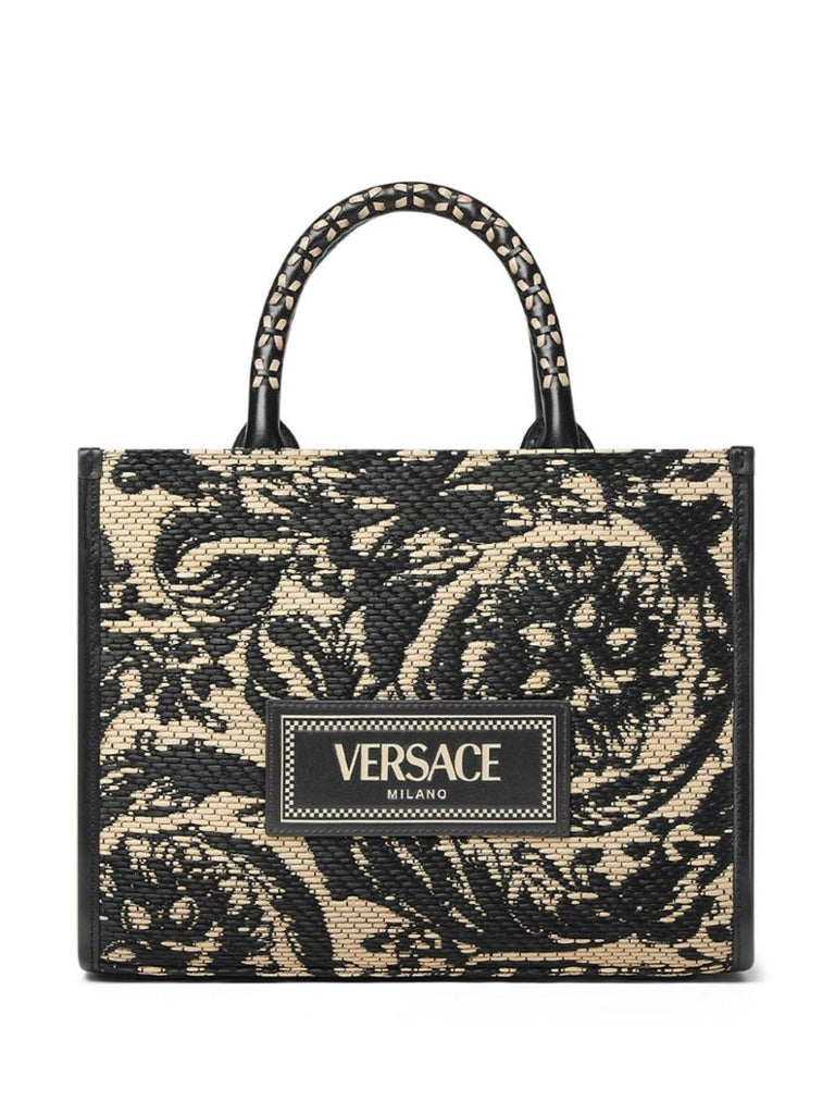 Black Barocco Athena Small Raffia Tote Bag