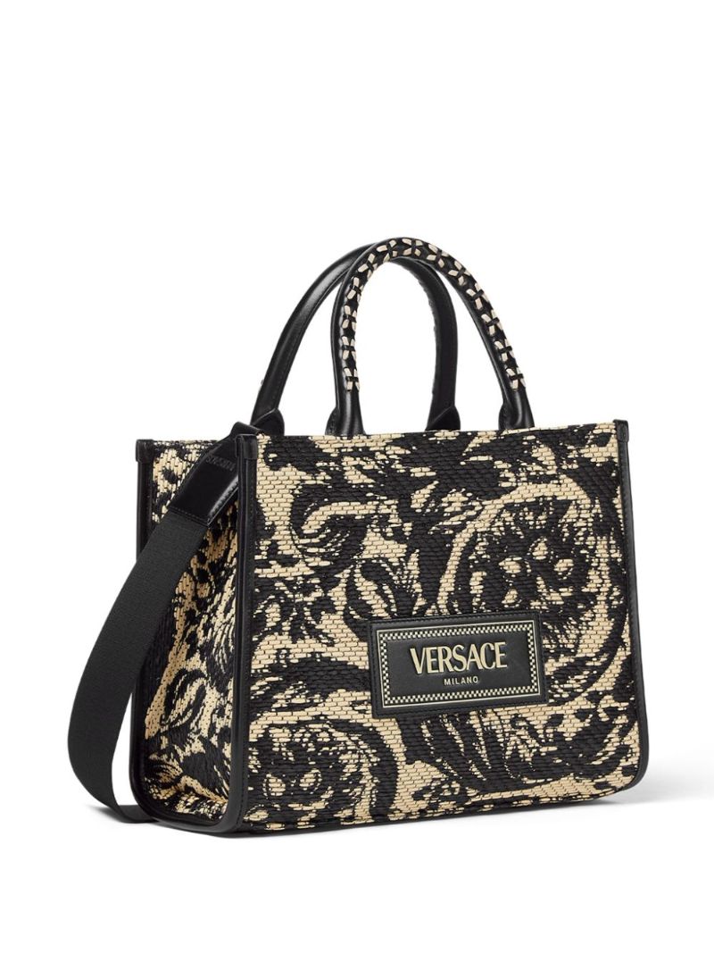 Black Barocco Athena Small Raffia Tote Bag
