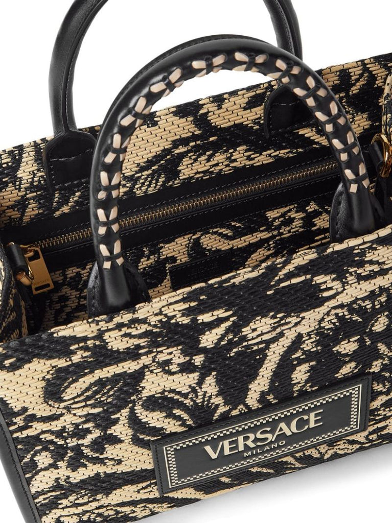 Black Barocco Athena Small Raffia Tote Bag