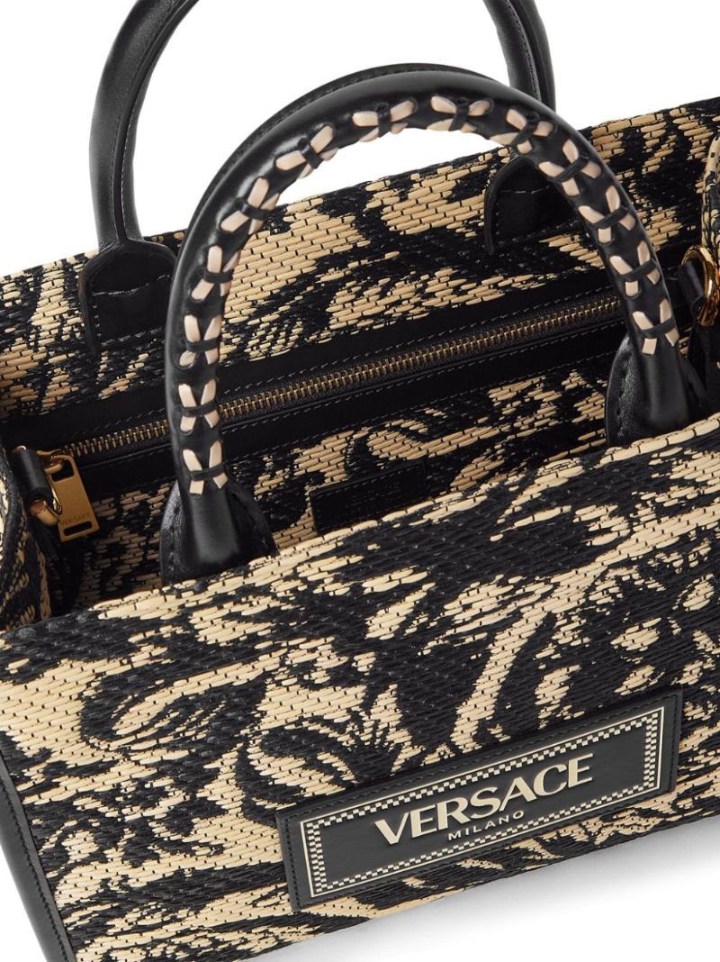 Black Barocco Athena Small Raffia Tote Bag